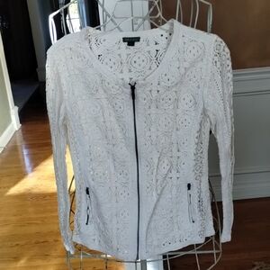 Elegant White Lace Jacket with Zipper